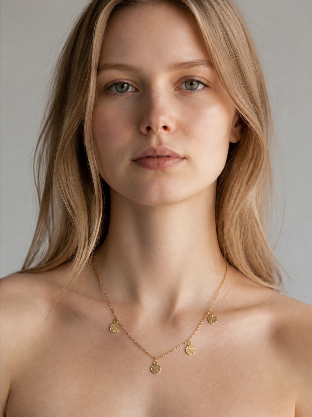 Textured Gold Coin Charm Necklace - Women's Jewelry